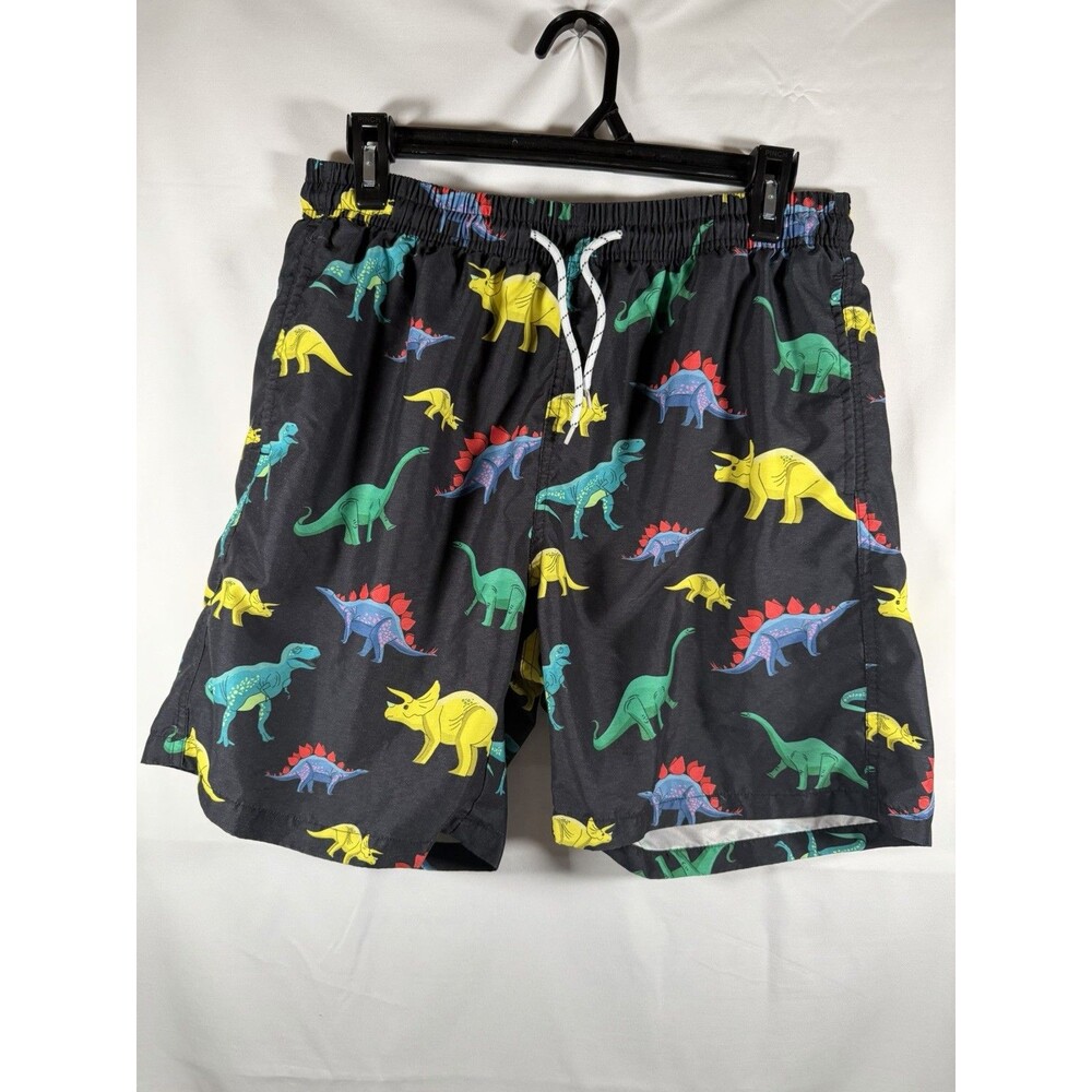 SHEIN Men's Swim Shorts Dinosaur Print Black Size L Elastic Waist Lined